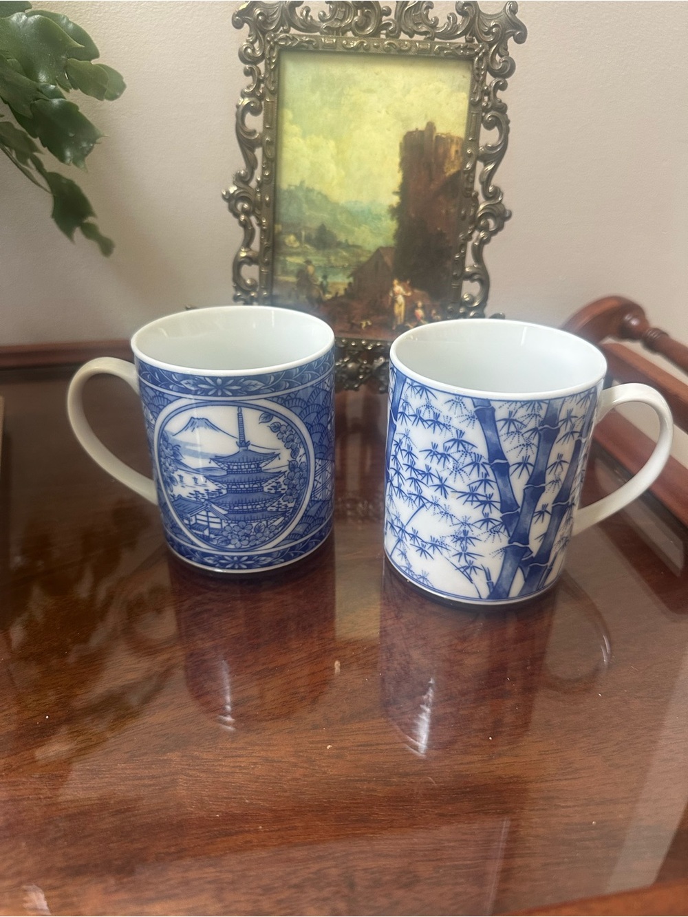 Vintage Nishiyama Kinsei Porcelain Cobalt Blue Mugs